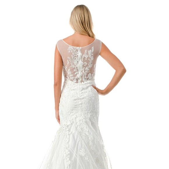 New Off White Long Mermaid Wedding Dress w/ Floral Lace Embroidery TC MS0021 - Picture 6 of 8